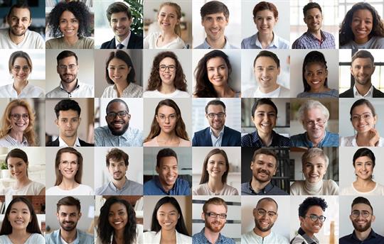 Diverse collage of smiling headshots