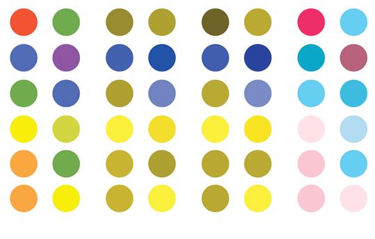 an organized collection of different colored dots ranging from light shades to dark