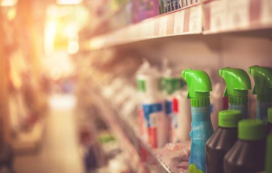 hardware store shelves with cleaner