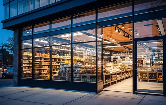 glass front doors of a grocery store