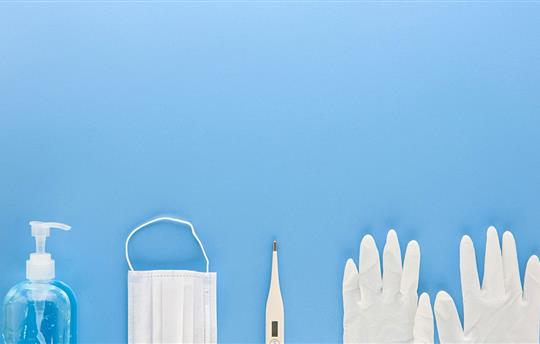 medical supplies on blue background